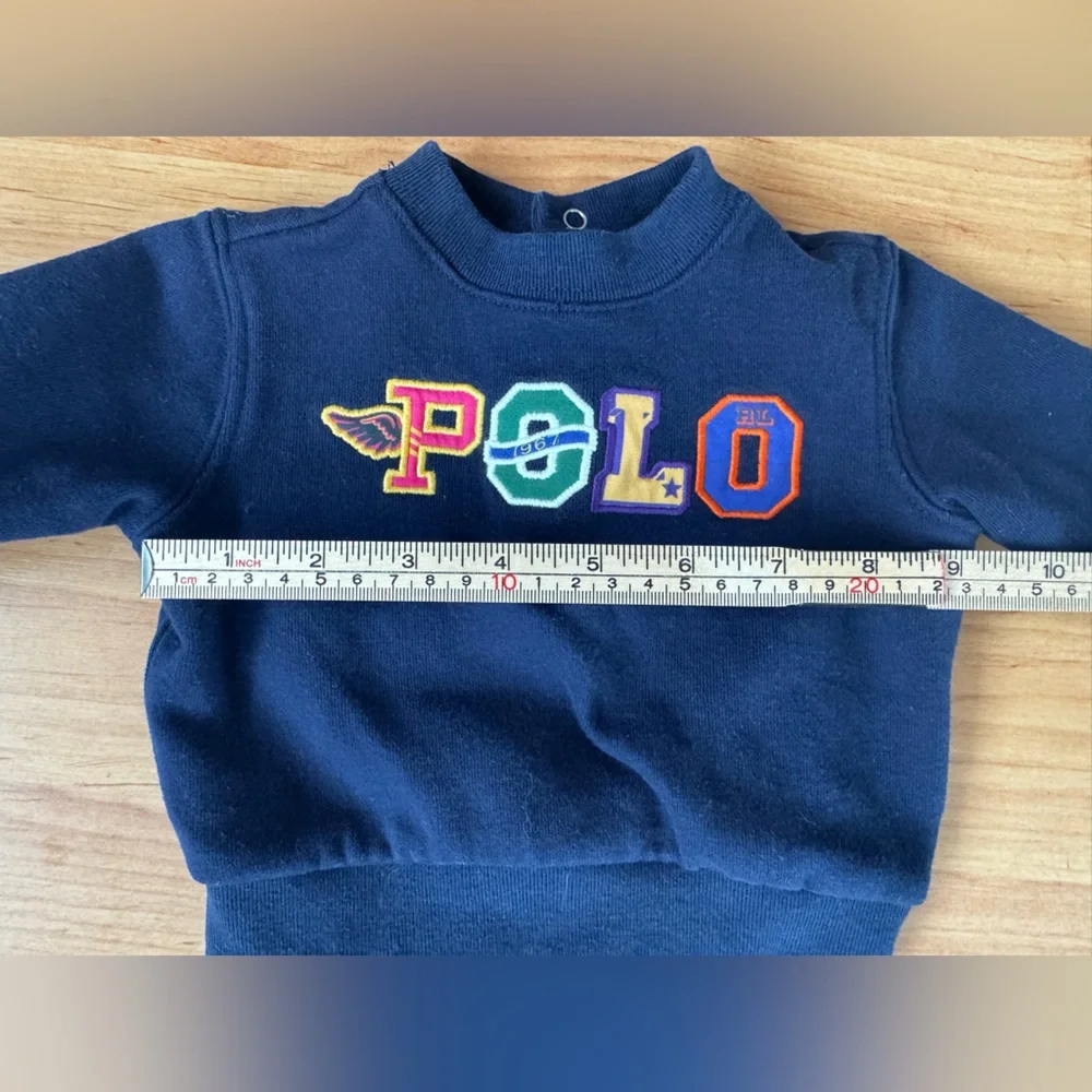 Ralph Lauren Baby Girl Navy w Multicolor Polo Logo Fleece Sweatshirt 3mo